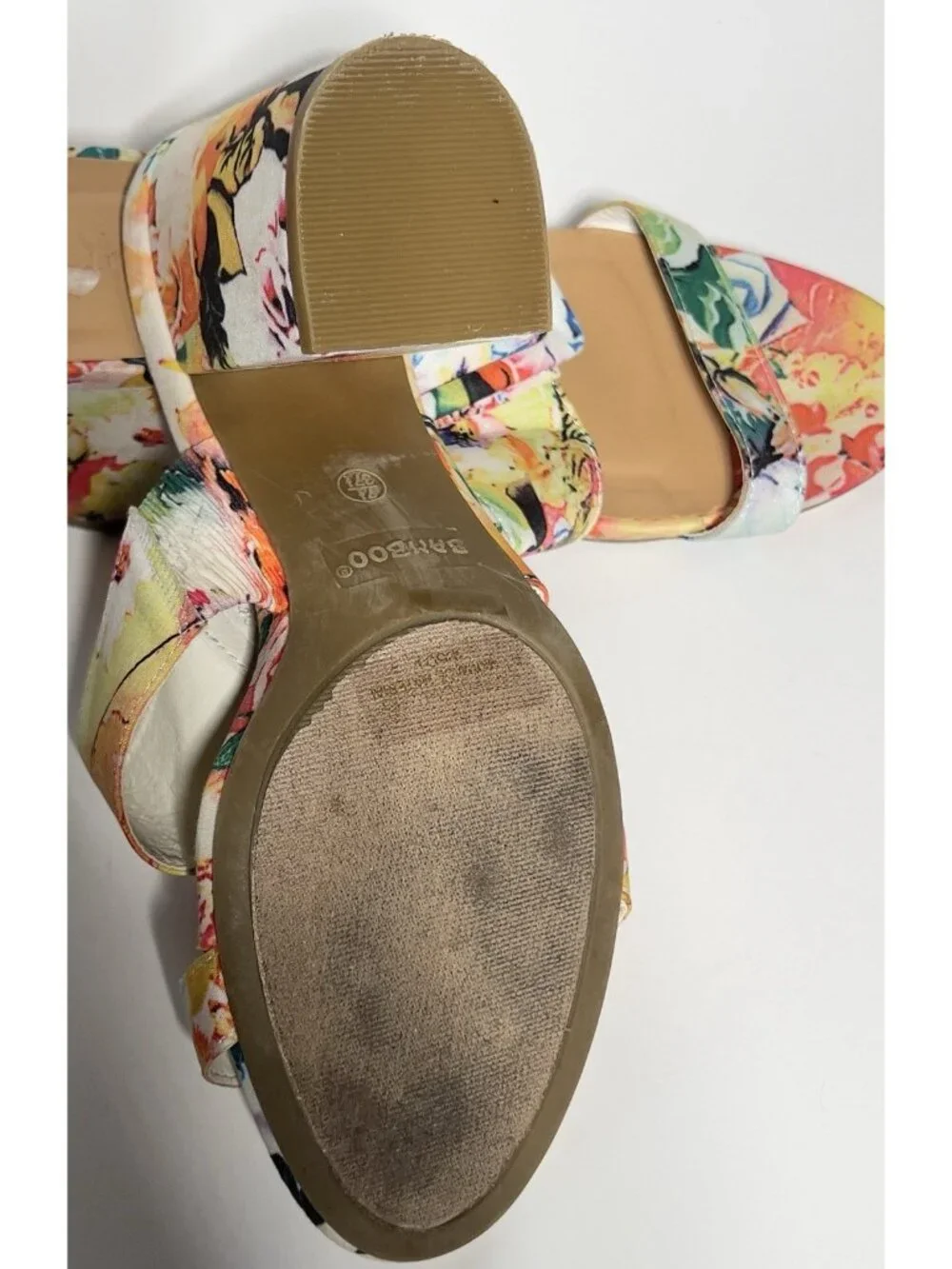 Bamboo Floral Print Buckle Slide Sandals Women’s 7.5 Block Heel Multicolor